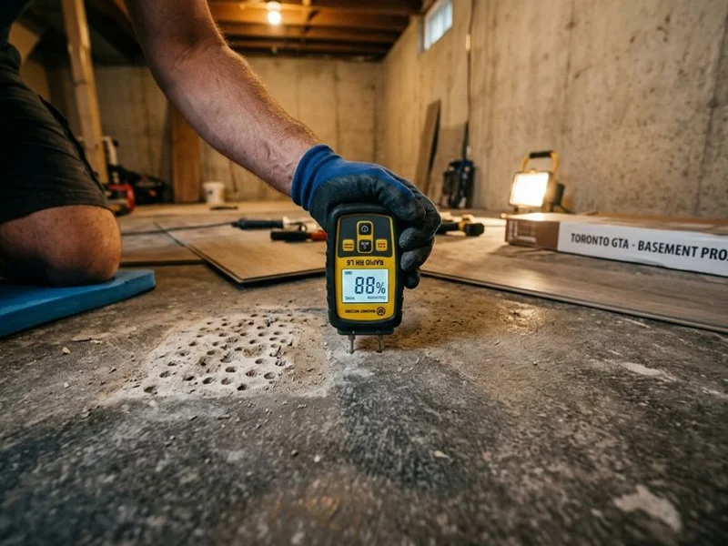 Calibrated moisture meter testing slab before LVP install