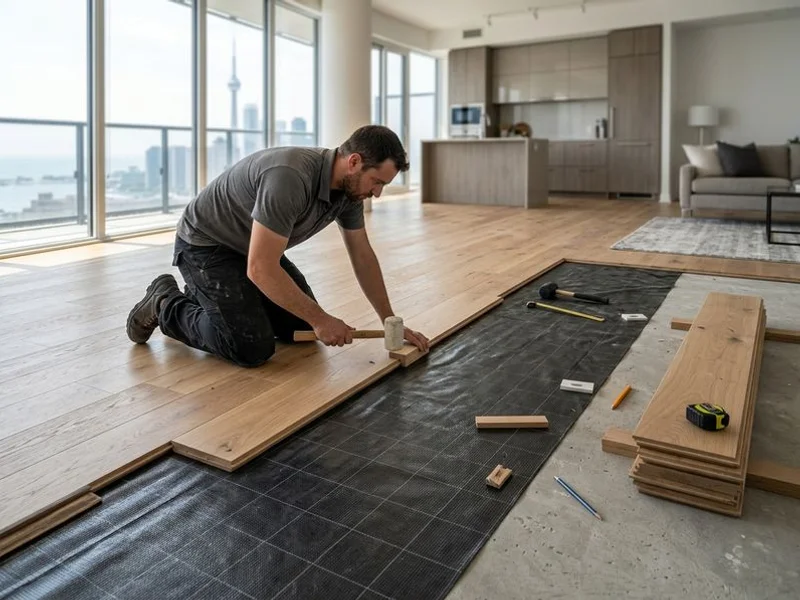 Engineered European Oak wide-plank installed over concrete slab