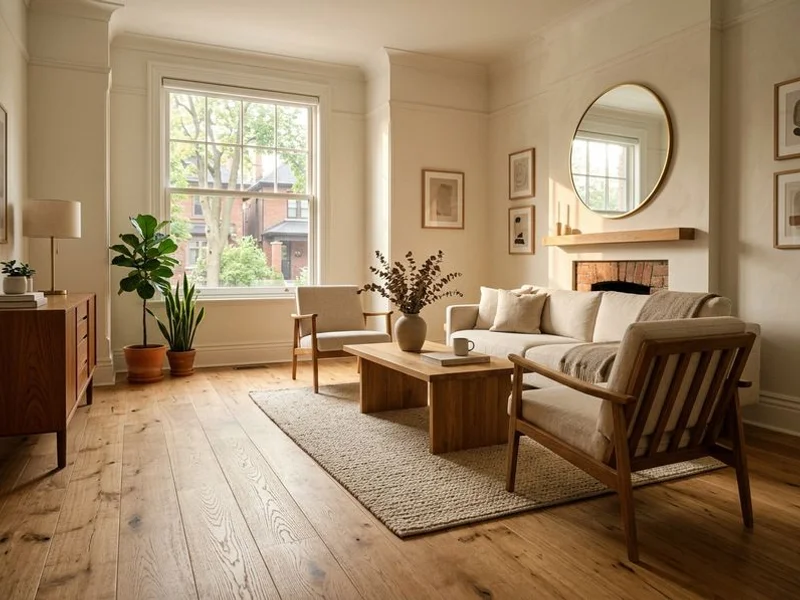 Sunlit Toronto living room with wide-plank White Oak hardwood floor