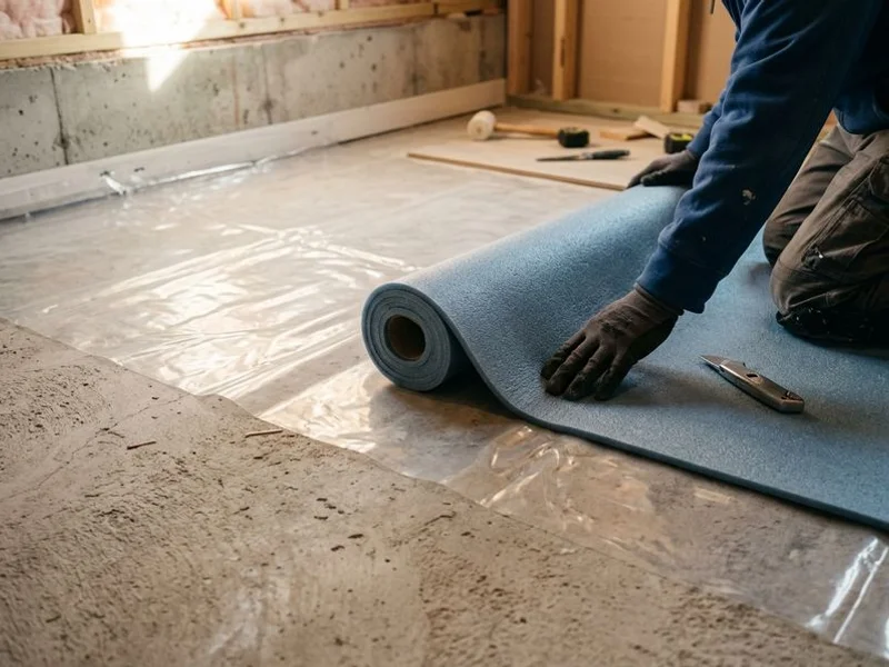 Vapor barrier and underlayment under laminate over concrete slab