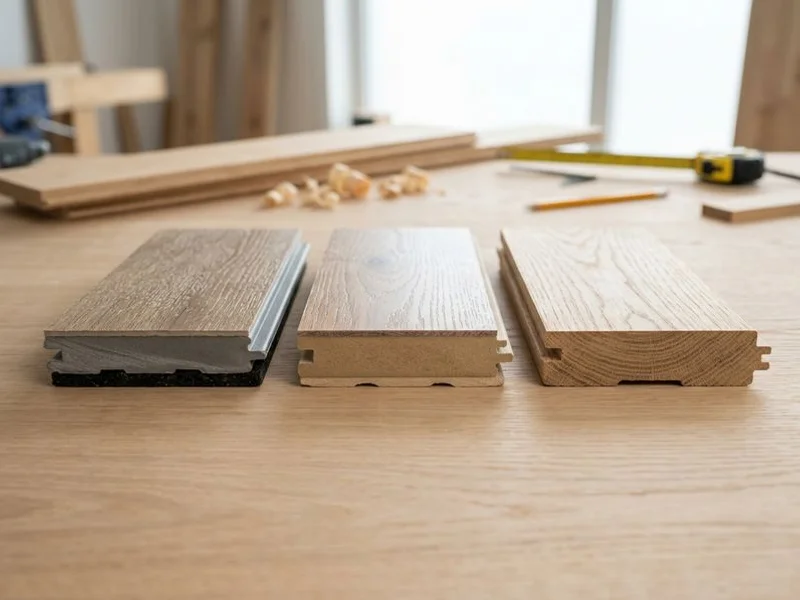 Cross-section comparison of LVP, laminate, and hardwood construction