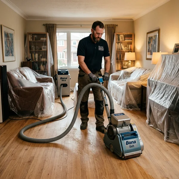 Bona Certified dustless sanding with full dust containment in an occupied Toronto home