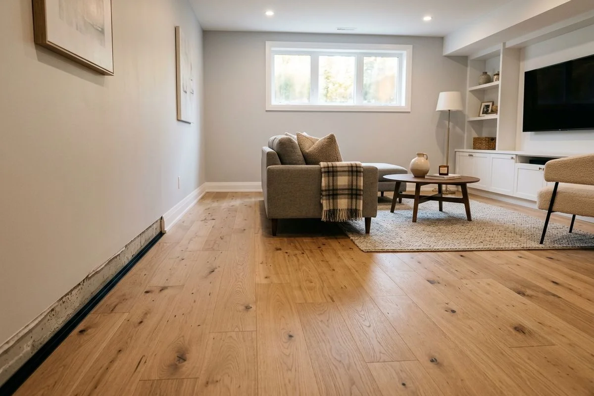 Engineered European Oak in a finished Toronto basement