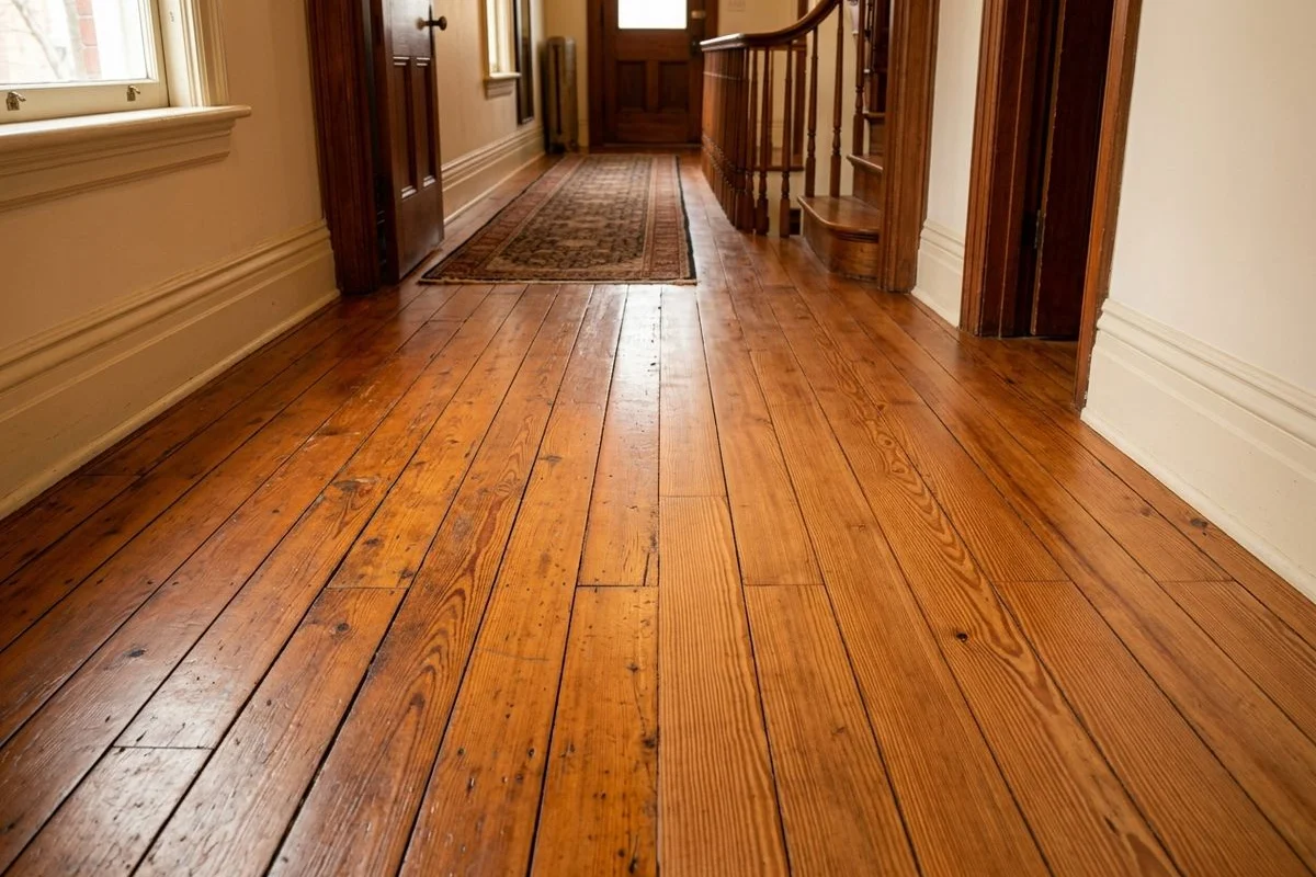 Side-by-side comparison of original 1900 Red Pine and reclaimed era-matched replacement